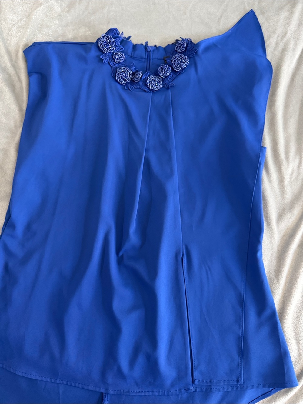 Gracia Royal Blue Floral Appliqué Sleeveless Blouse